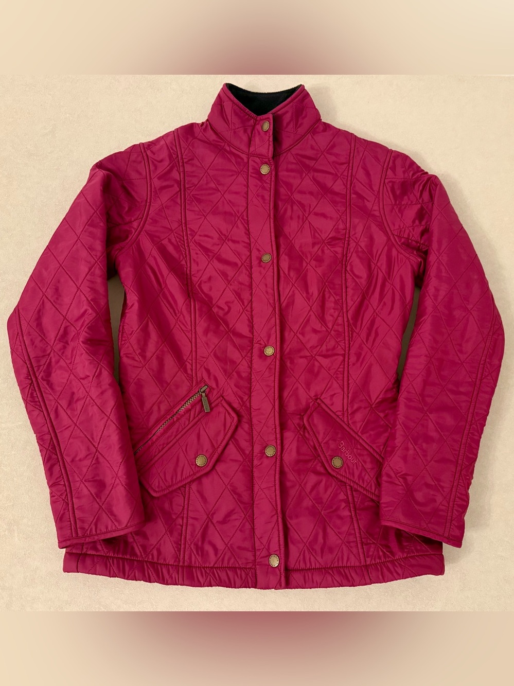 Barbour Kensington Diamond Quilt Jacket Size 8 Fuchsia Pink Magenta Fleece Lined